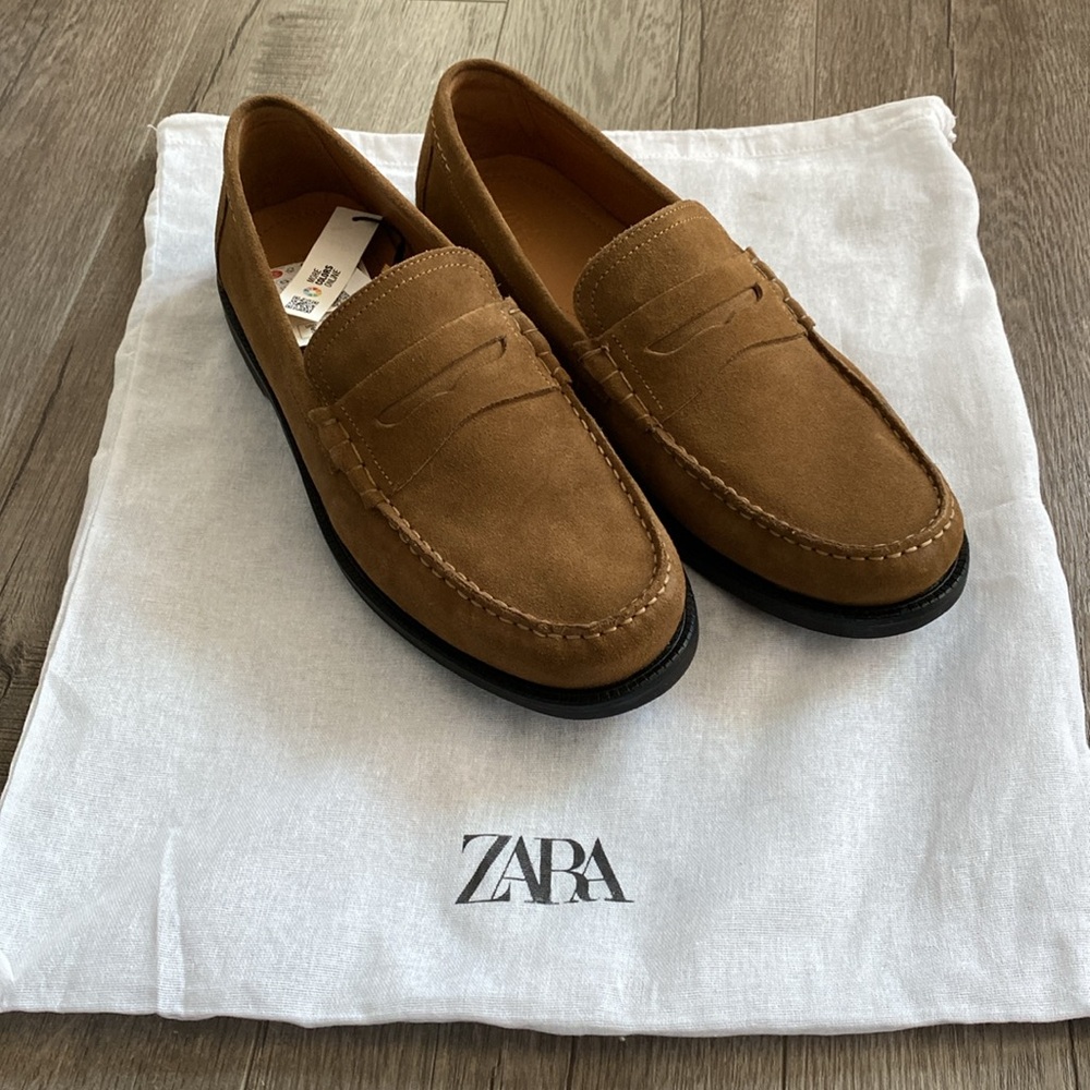 Zara Suede Penny Loafers - Brown